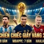 Hình ảnh so sánh 5 ứng cử viên hàng đầu cho danh hiệu Chiếc giày vàng World Cup 2026: Lionel Messi, Kylian Mbappe, Erling Haaland, Harry Kane và Jude Bellingham.