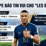 Infographic cập nhật tình hình chấn thương mắt cá của Kylian Mbappe sau trận tứ kết World Cup 2026 Pháp thắng Morocco, kèm trích dẫn báo tin vui từ tiền đạo số 10.